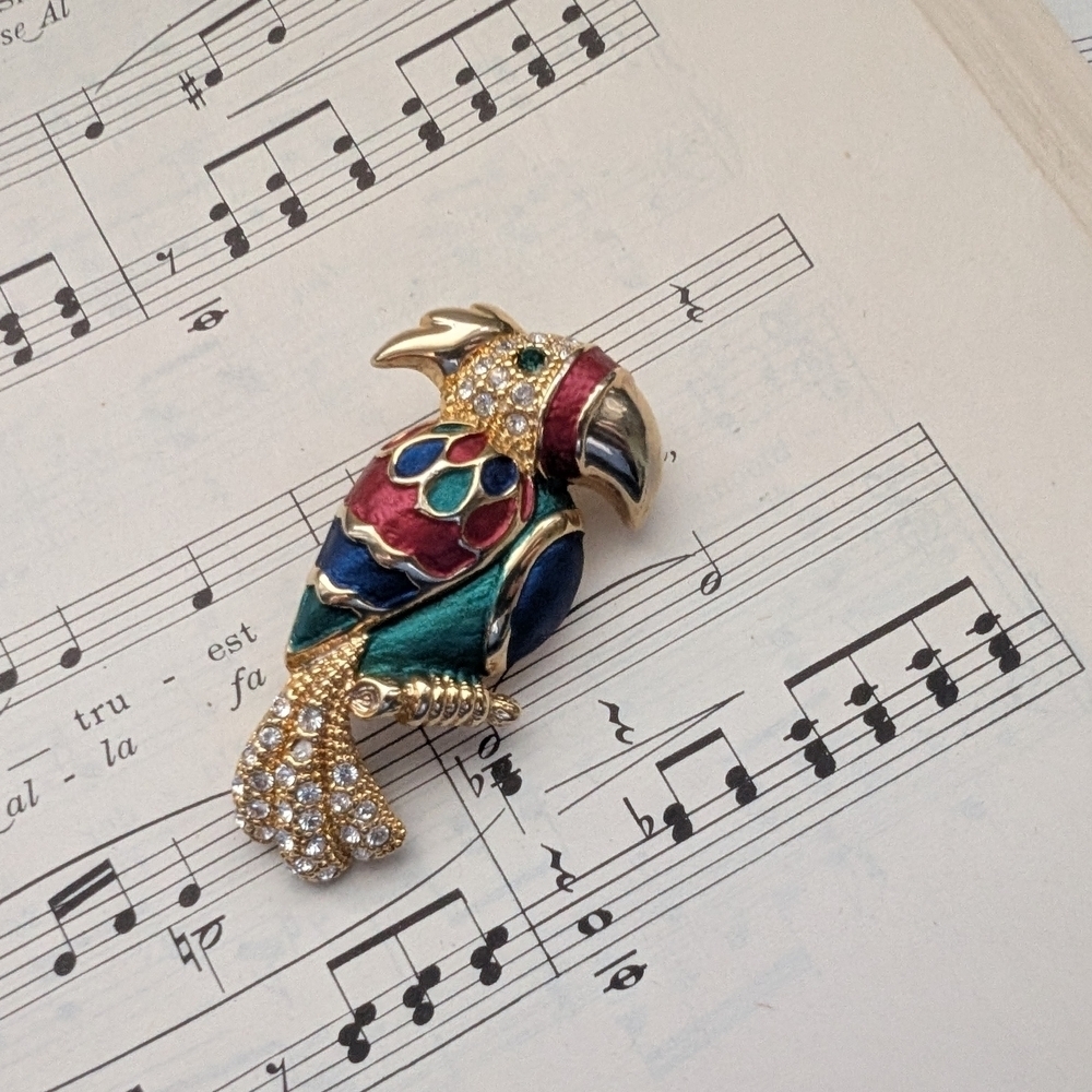 Colorful Parrot Brooch with Crystals - Brooch Clasp Is Broken